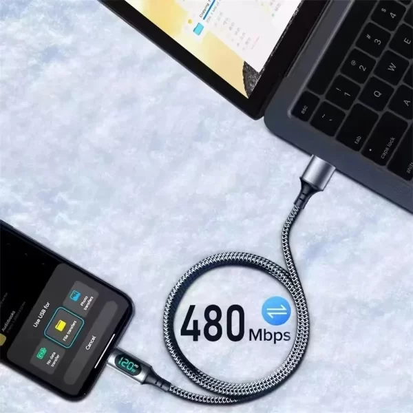 120W Type C Fast Charging Cable 6A USBA to Type C Nylon Data Cord for Xiaomi POCO Samsung With Led Digital Display USB C Cable - Imagem 4