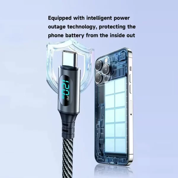 120W Type C Fast Charging Cable 6A USBA to Type C Nylon Data Cord for Xiaomi POCO Samsung With Led Digital Display USB C Cable - Imagem 5