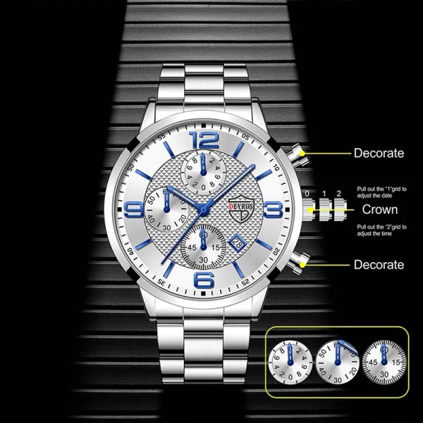 reloj hombre Luxury Business Men Watchs Stainless Steel Quartz WristWatch Male Leather Calendar Luminous Clock relogio masculino - Imagem 2