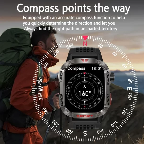 New For Huawei Xiaomi Military GPS Smart Watch Men Flashlight Compass Waterproof Outdoor Sport Tracker Bluetooth Call Smartwatch - Imagem 4