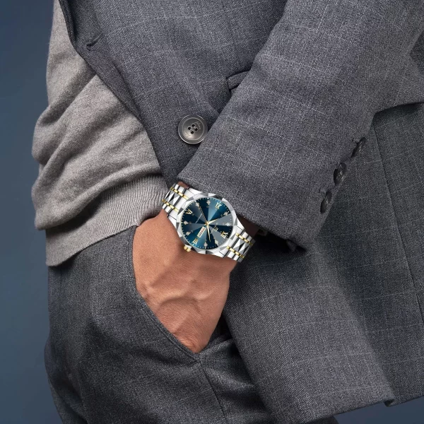 Men Watch Water Diamond Luxury Night Glow Double Calendar Quartz Movement 41mm Blue Gold Stainless Steel Fashion Business Watch - Imagem 4
