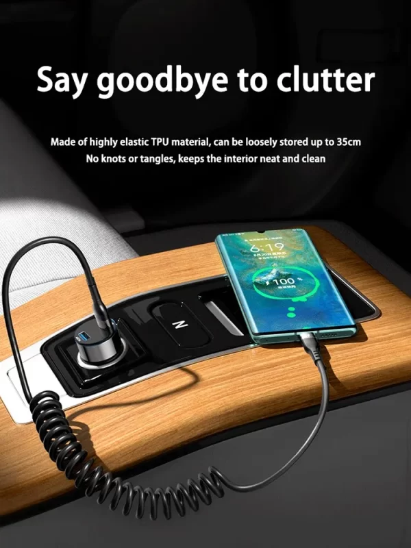 66W 5A Fast Charging Type C Cable Spring Car USB Cable for Xiaomi Redmi POCO Huawei Honor OPPO Phone Charger USB C Cable - Imagem 2
