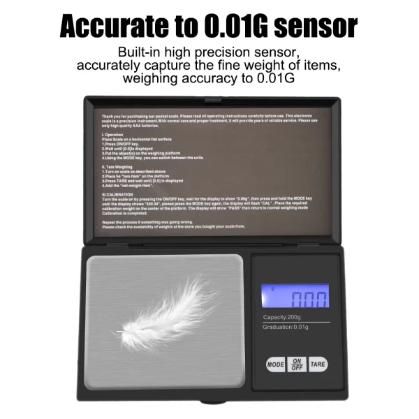 Precise LCD 200G-0.01G For Jewelry Gram Weight For Kitchen Mini Digital Scale High Accuracy Backlight Electric Pocket 1Pcs - Imagem 5