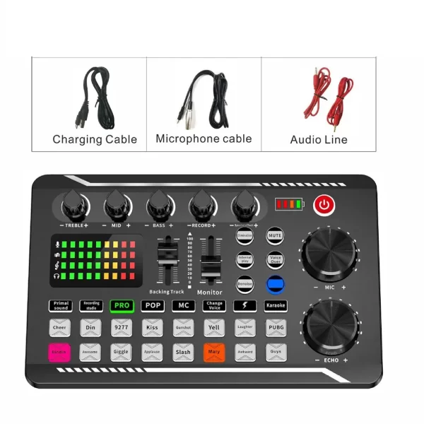 F998 Sound Card Professional Bluetooth-Compatible Studio Record For Phone PC Audio Mixing Console Amplifier Live Music Mixer - Imagem 5