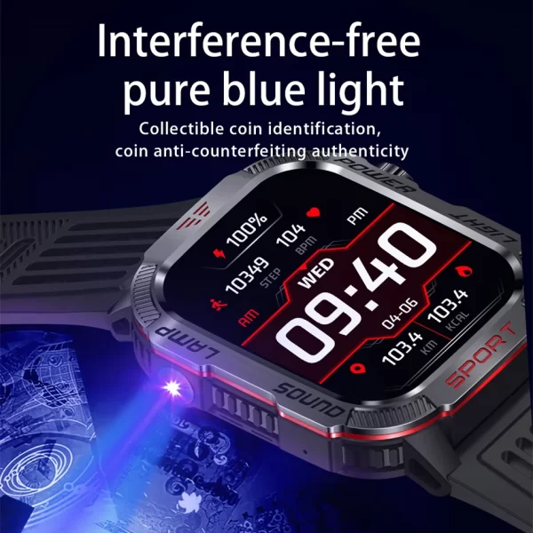 New For Huawei Xiaomi Military GPS Smart Watch Men Flashlight Compass Waterproof Outdoor Sport Tracker Bluetooth Call Smartwatch - Imagem 3
