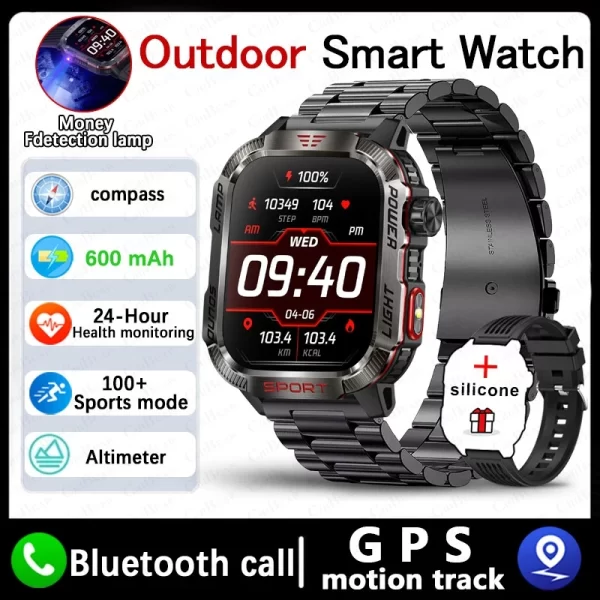 New For Huawei Xiaomi Military GPS Smart Watch Men Flashlight Compass Waterproof Outdoor Sport Tracker Bluetooth Call Smartwatch - Imagem 12