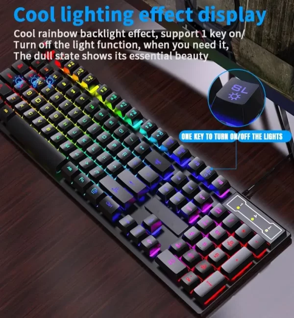 104Keys Wired Keyboard with RGB Backlit Breathing Light Gaming Ergonomic Keyboard And Mouse Set for Computer Laptop Gamer Office - Imagem 3