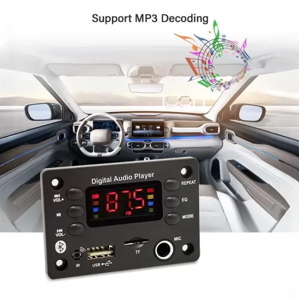 Bluetooth 5.0 DC 12V MP3 Decoder Board Wireless Car MP3 Player USB Handsfree Microphone Recording TF FM Radio Power Off Memory - Imagem 6