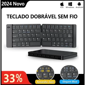 Mini teclado sem fio dobrável com bolsa fina teclado portátil Bluetooth,recarregável para Windows Android IOS