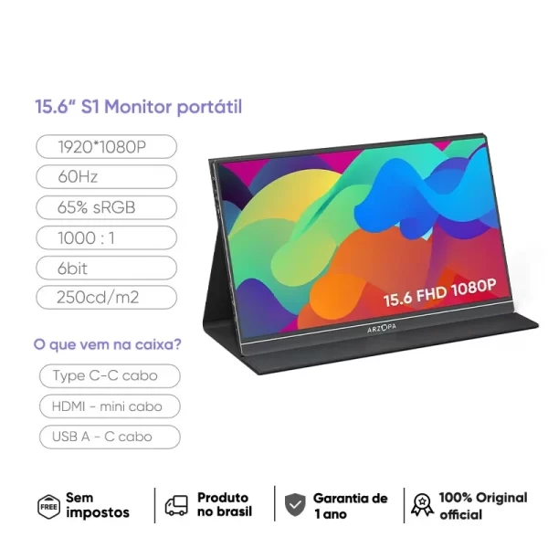 Arzopa 15.6 inch FHD 1080P Portable Monitor with HDMI USB IPS Second Monitor External for PC Laptop Mac Switch Xbox ps4 - Imagem 7