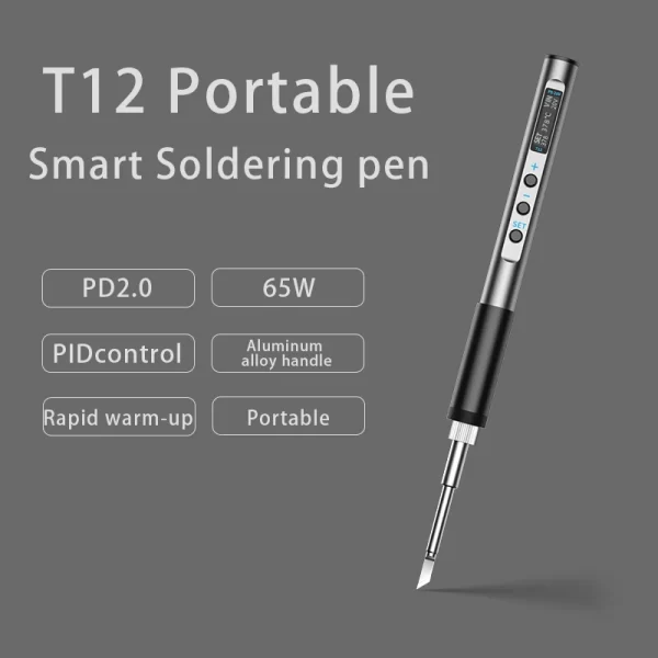 Portable T12 Electric Soldering Iron PD 65W DC 72W CNC Metal Body Temperature Adjustable Solder Welding Station Fast Heating - Imagem 2