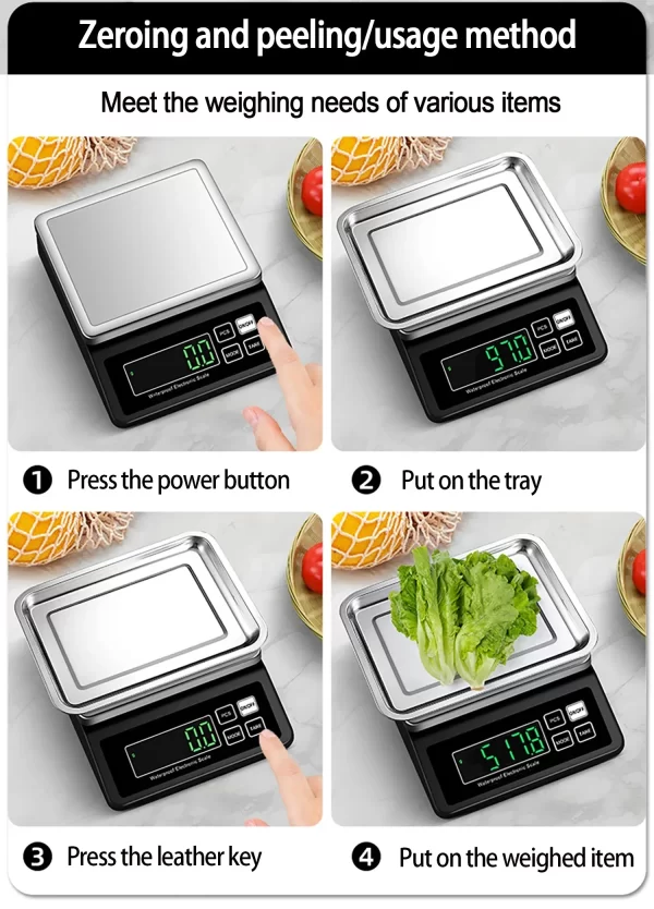 Fully Waterproof Kitchen Scale USB 0.1g/1g High Precision Electronic Balance 304 Stainless Steel Scales with Counting Function - Imagem 4