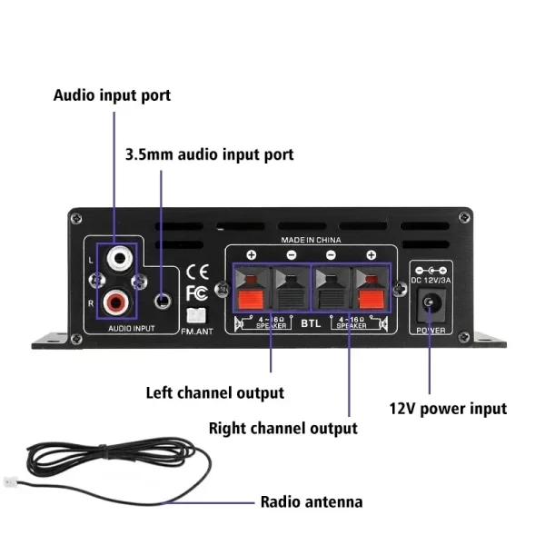 Bluetooth Amplifier AK380/AK370/AK170 800W Audio Karaoke Home Theater Amplifiers 2 Channel Power Class D Amplifie-r USB SD AUX - Imagem 5