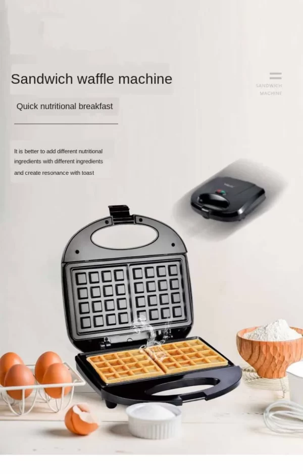 Portable Breakfast Maker Waffle Maker Electric Small Multi-purpose Sandwich Maker Non-stick Coated Baking Pan Easy To Clean - Imagem 3