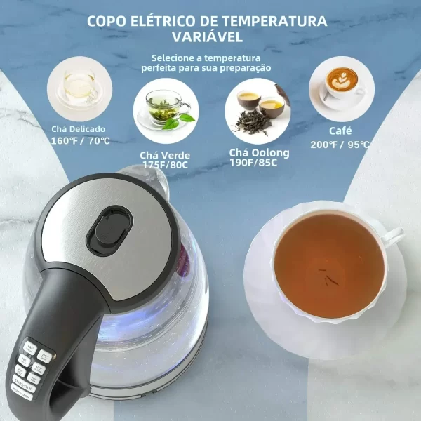 DEVISIB 2.0L Electric Glass Kettle 2200W with Temperature Control 4-Hour Keep Warm Auto-Off Boil-Dry Protection for Coffee & Tea - Imagem 2