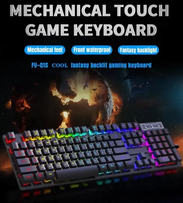 104Keys Wired Keyboard with RGB Backlit Breathing Light Gaming Ergonomic Keyboard And Mouse Set for Computer Laptop Gamer Office - Imagem 2