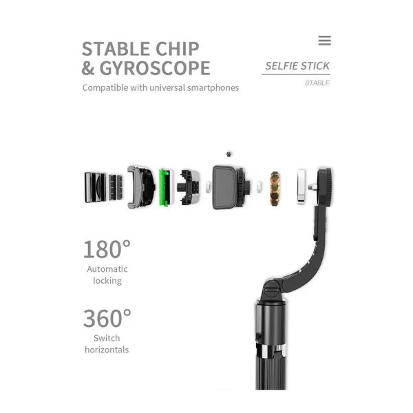 Handheld Gimbal Stabilizer for Smartphone 1-Axis with Selfie Stick Tripod Stand Wireless Bluetooth Remote for iPhone Android - Imagem 3