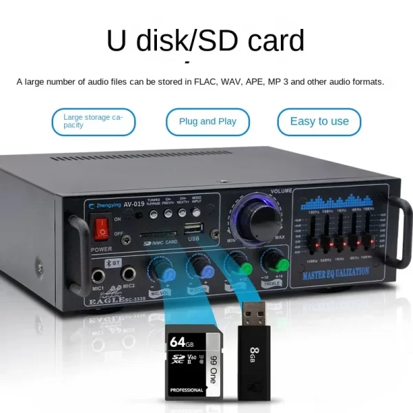 High Power Bluetooth Power Amplifier USB Flash Drive Radio Audio Amplifier Karaoke Power Amplifier Public Address System - Imagem 2
