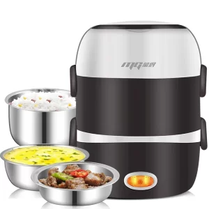 Mini panela elétrica de arroz de aço inoxidável, 2/3 camadas, vaporizador portátil, aquecimento térmico, lancheira, recipiente para alimentos, aquecedor