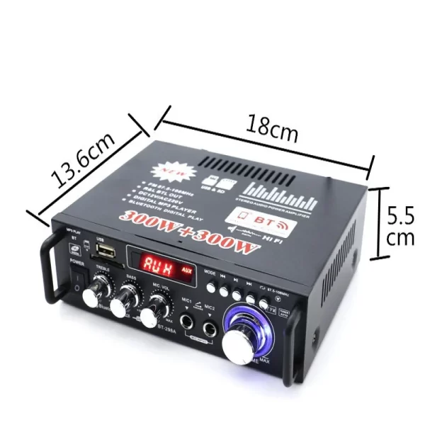 300W+300W Digital HIFI Audio Stereo Power Amplifier BT-298A Bluetooth Amplifiers 12V/ 220V - Imagem 6