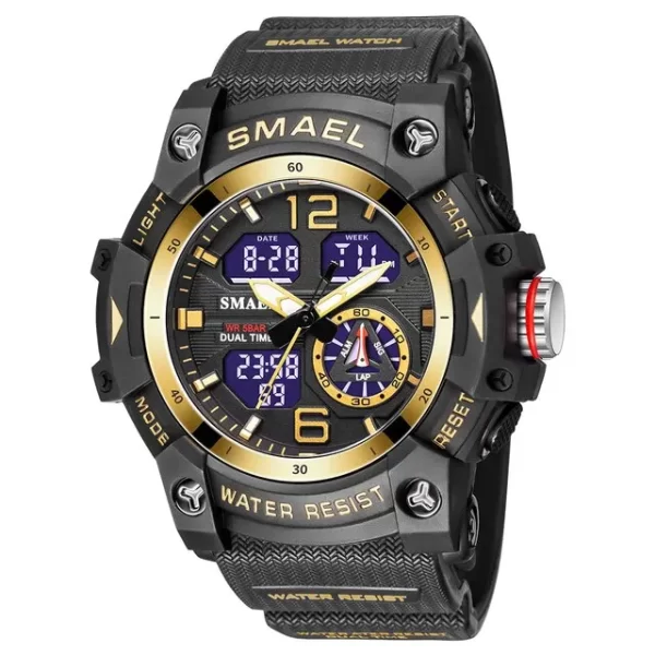 SMAEL Sport Watch Military Wristwatch for Men Alarm Stopwatch LED Digital Back Light Dual Time Display Waterproof Watch Men 8007 - Imagem 14