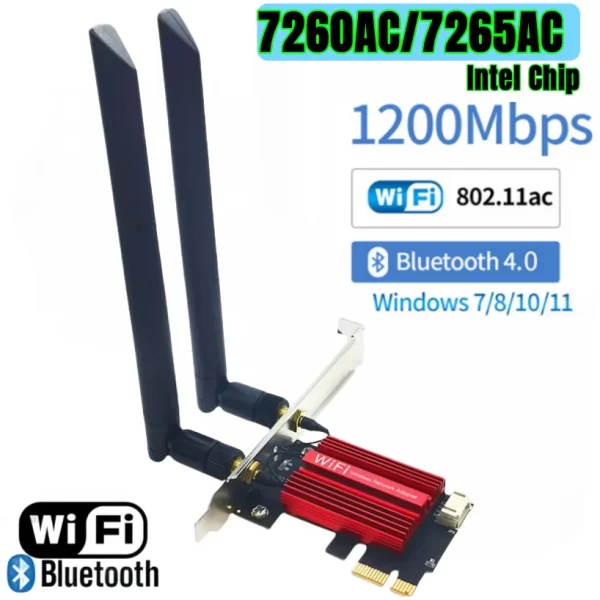 1200Mbps PCI-E WIFI Wireless Network Card Desktop Dual Band antenna 8DB 2.4G 5G PCI e PCIe  2 in 1 WIFI Bluetooth Adapter 7260AC - Imagem 7