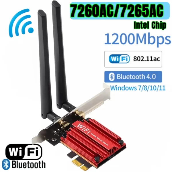 1200Mbps PCI-E WIFI Wireless Network Card Desktop Dual Band antenna 8DB 2.4G 5G PCI e PCIe  2 in 1 WIFI Bluetooth Adapter 7260AC - Imagem 8