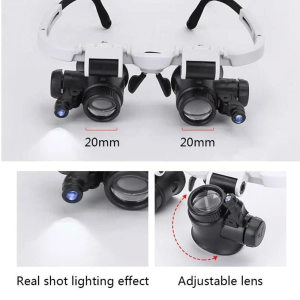 2XLED Watch Jeweler Repair Magnifier Head-Mounted Headband Adjustable Magnifying Head Eye Glasses Loupe Lens 8X 15X 23X - Imagem 2