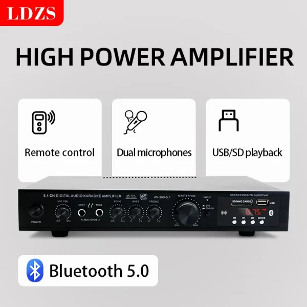 Bluetooth 5.1 Stereo Audio Amplifier Receiver 6 Channel Home Theater Audio Stereo System Components Home Amplifier FM Radio - Imagem 8