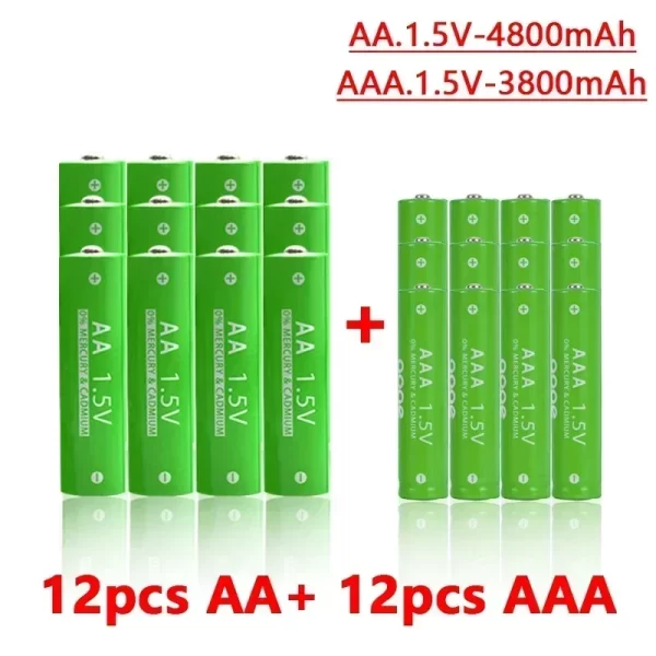 1.5V Rechargeable AA  AAA 4.8-3.8Ah Battery For Torch Toys Clock MP3 Player Replace Ni-Mh Battery Delivery within 15-25 days - Imagem 4