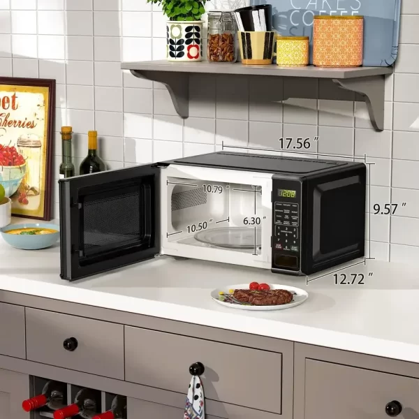 Compact 0.7 Cu ft 700W Black Countertop Microwave Oven LED Display Timer Clock Defrost Child-Safe Lockout Push-Button Door 10 - Imagem 6