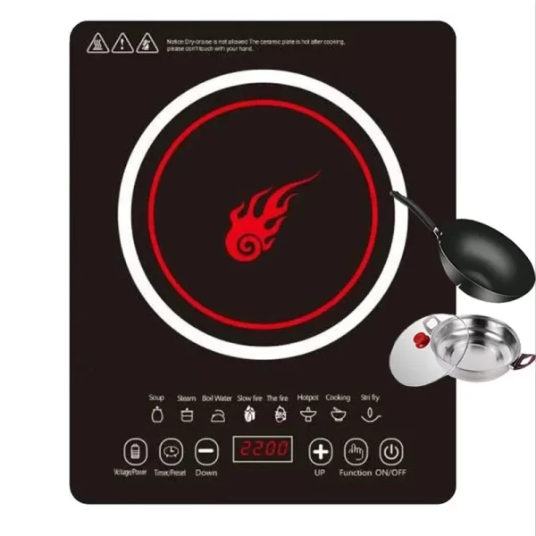 Desktop 2200W Induction Cooker 220V Black Microcrystalline Panel Induction Cooker Household Hot Pot Electric Heater - Imagem 5