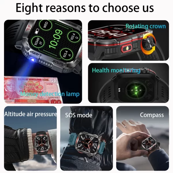 New For Huawei Xiaomi Military GPS Smart Watch Men Flashlight Compass Waterproof Outdoor Sport Tracker Bluetooth Call Smartwatch - Imagem 2