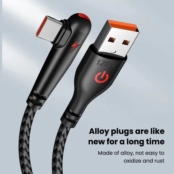 120W USB To Type-C Cable 90 Degree Elbow Mobile Phone Fast Charging For Huawei Mate 40 30 Xiaomi Samsung Phone Charging Cord - Imagem 3