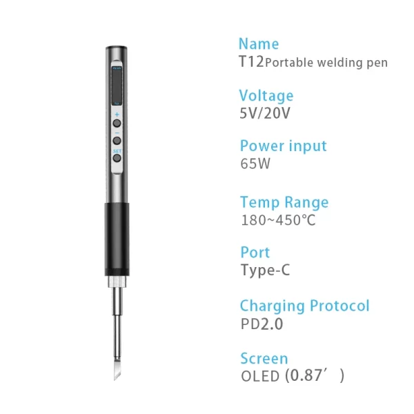 Portable T12 Electric Soldering Iron PD 65W DC 72W CNC Metal Body Temperature Adjustable Solder Welding Station Fast Heating - Imagem 4