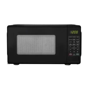 Compact 0.7 Cu ft 700W Black Countertop Microwave Oven LED Display Timer Clock Defrost Child-Safe Lockout Push-Button Door 10