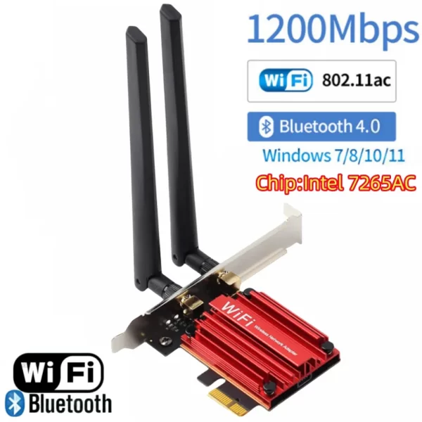1200Mbps PCI-E WIFI Wireless Network Card Desktop Dual Band antenna 8DB 2.4G 5G PCI e PCIe  2 in 1 WIFI Bluetooth Adapter 7260AC - Imagem 4