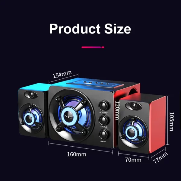 HIFI 3D Stereo Speakers Colorful LED Heavy Light AUX USB Wired Wireless Bluetooth Audio Home Theater Surround Sound Bar TV - Imagem 2
