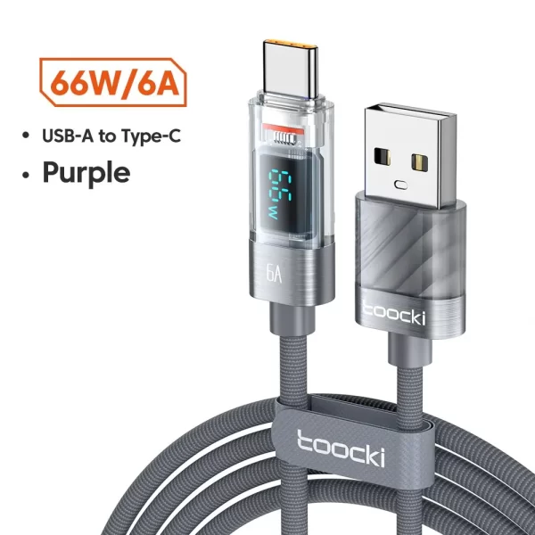 Cabo USB Tipo C Toocki 6A 66W para Huawei OPPO Display Carregador de Carregamento Rápido Cabo USB C Cabo de Dados para Xiaomi 12 Samsung - Imagem 8
