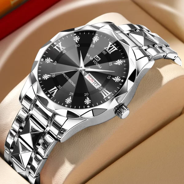 Men Watch Water Diamond Luxury Night Glow Double Calendar Quartz Movement 41mm Blue Gold Stainless Steel Fashion Business Watch - Imagem 8