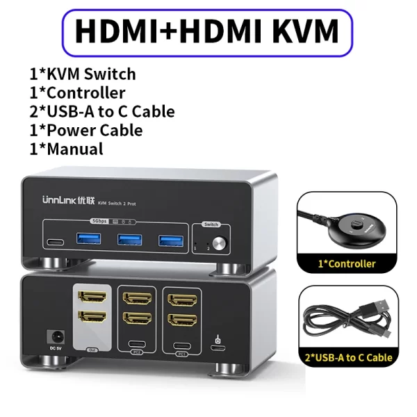 Unnlink 4K 240Hz HDMI + DP Dual Monitor KVM Switch 2 Monitor 2 Computer 8K 60Hz with USB 3.0 for Win/Mac PC Share Mouse Keyboard - Imagem 7