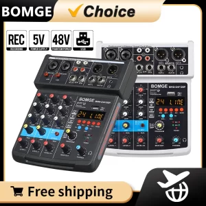 BOMGE 4 Channel DJ Audio Sound Mixer Interface Mixing Console Desktop Karaoke with MP3 Input USB Bluetooth Input Stereo