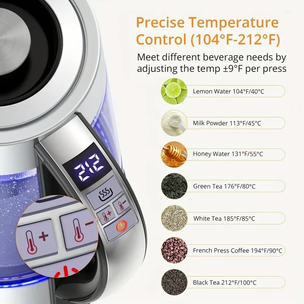 1.8L Electric Kettle with 12 Temperature Settings and 24 Hour Insulation - Stainless Steel Strainer - Imagem 6