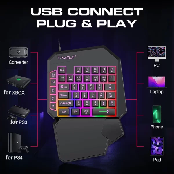 40Keys One-handed Keyboard Mini RGB Gaming Keyboard USB Ultra-slim Wired Backlight Keyboard Ergonomic Keyboard for PC Laptop - Imagem 4
