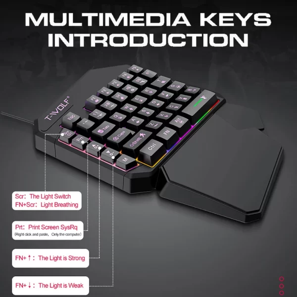 40Keys One-handed Keyboard Mini RGB Gaming Keyboard USB Ultra-slim Wired Backlight Keyboard Ergonomic Keyboard for PC Laptop - Imagem 6