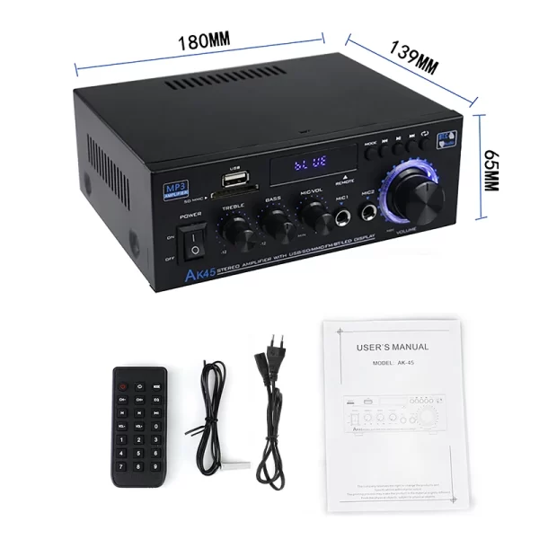Ak35/ak45 800w amplificador de potência doméstica 2 canais bluetooth 5.0 mini amplificador de som estéreo digital hifi suporte fm usb entrada de microfone sd - Imagem 8