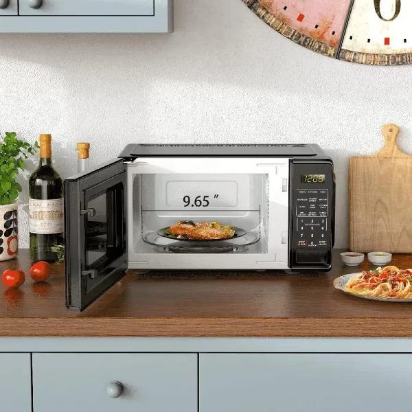 Compact 0.7 Cu ft 700W Black Countertop Microwave Oven LED Display Timer Clock Defrost Child-Safe Lockout Push-Button Door 10 - Imagem 2