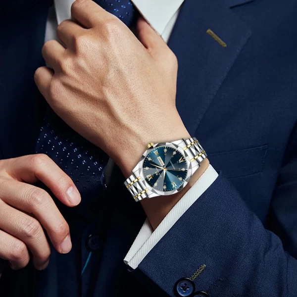 Men Watch Water Diamond Luxury Night Glow Double Calendar Quartz Movement 41mm Blue Gold Stainless Steel Fashion Business Watch - Imagem 3