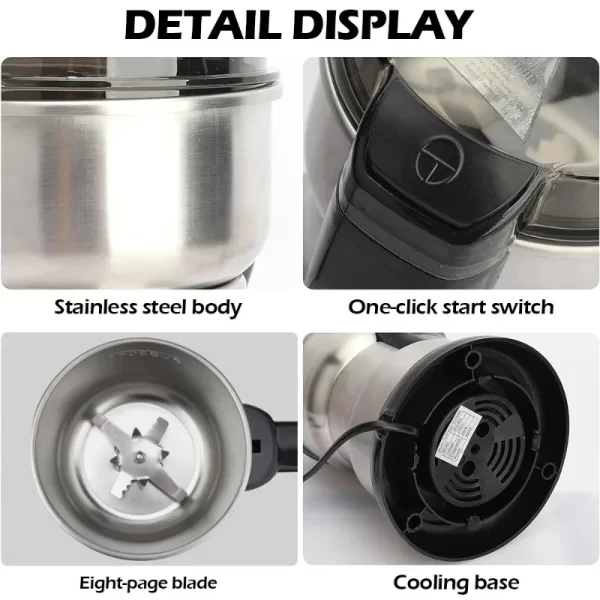 400W 304 Stainless Electric Grinder Eight Page Blade Electric Fast Grinding Multifunction Smash Machine Rice Beans Home Blender - Imagem 5