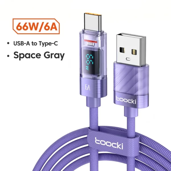 Cabo USB Tipo C Toocki 6A 66W para Huawei OPPO Display Carregador de Carregamento Rápido Cabo USB C Cabo de Dados para Xiaomi 12 Samsung - Imagem 9